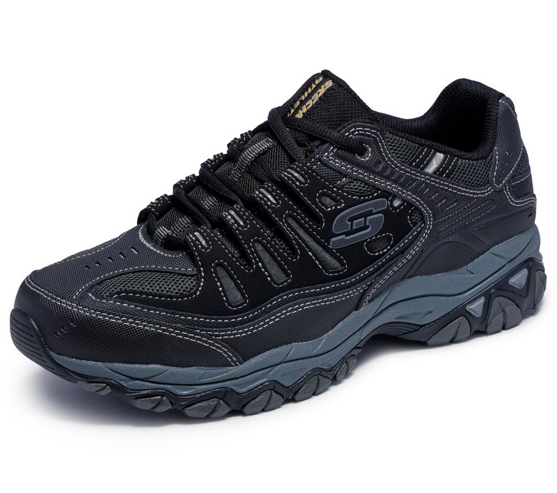 SKECHERS أحذية سكيشرز للرجال بعد الاحتراق M. Fit – جلد علوي، نعل داخلي من رغوة الذاكرة، نعل خارجي مطاطي، أسود/رمادي، 9.5 عريض جداً - Image 1