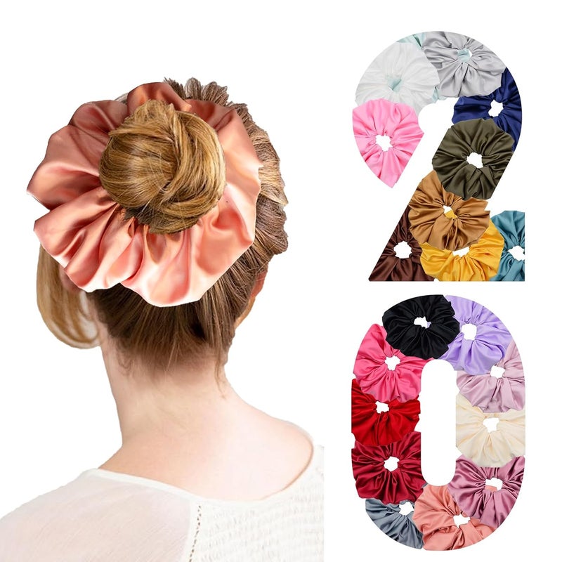 Simnice 20 Colors Oversize Satin Scrunchies  Hair Elastic Silk Scrunchies  Extra Large Jumbo Hair Scrunchies Hair Ties Accessories for Women Girls
