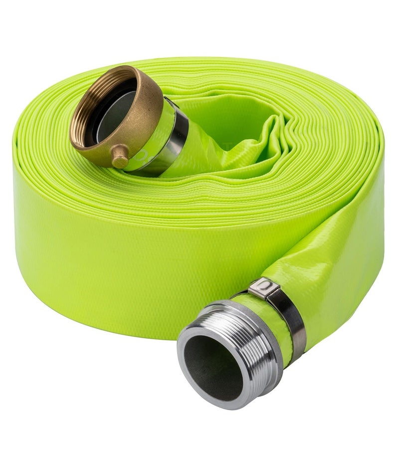 Eastrans 2" x 50' Green PVC Backwash and Discharge Hose for Swimming Pools, Heavy Duty Reinforced Flat Pool Hose with Aluminum Pin Lug Fittings - Image 1