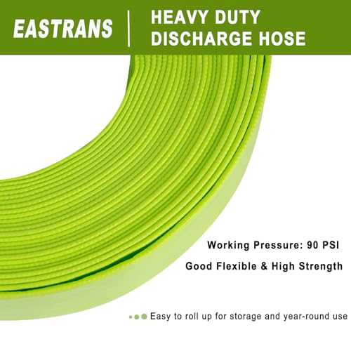 Eastrans 2" x 50' Green PVC Backwash and Discharge Hose for Swimming Pools, Heavy Duty Reinforced Flat Pool Hose with Aluminum Pin Lug Fittings - Image 2