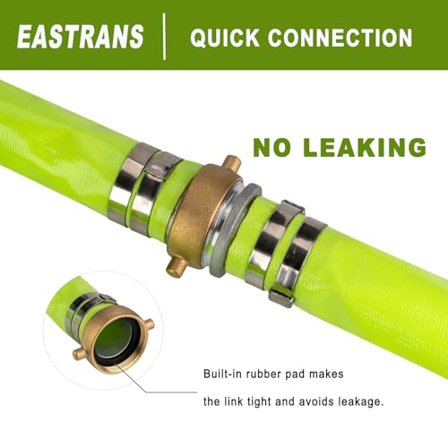 Eastrans 2" x 50' Green PVC Backwash and Discharge Hose for Swimming Pools, Heavy Duty Reinforced Flat Pool Hose with Aluminum Pin Lug Fittings - Image 5