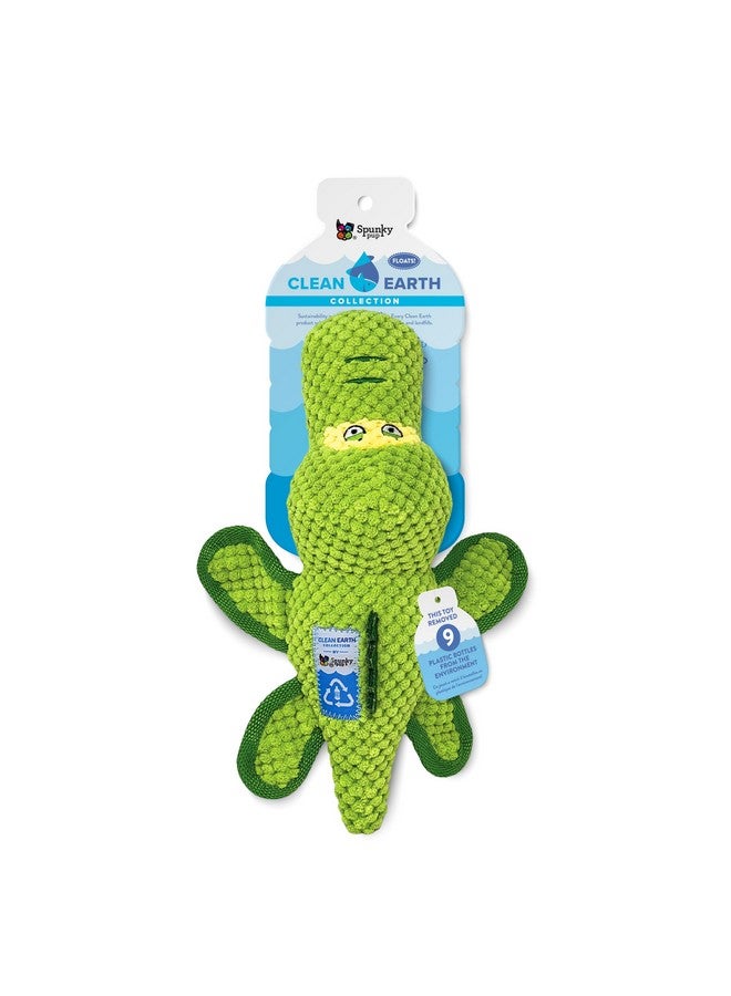 Spunky pup Clean Earth Plush Dog Toy with Squeaker - Recycled, Eco-Friendly, Floats for Beach, Lake, Pool - Gator