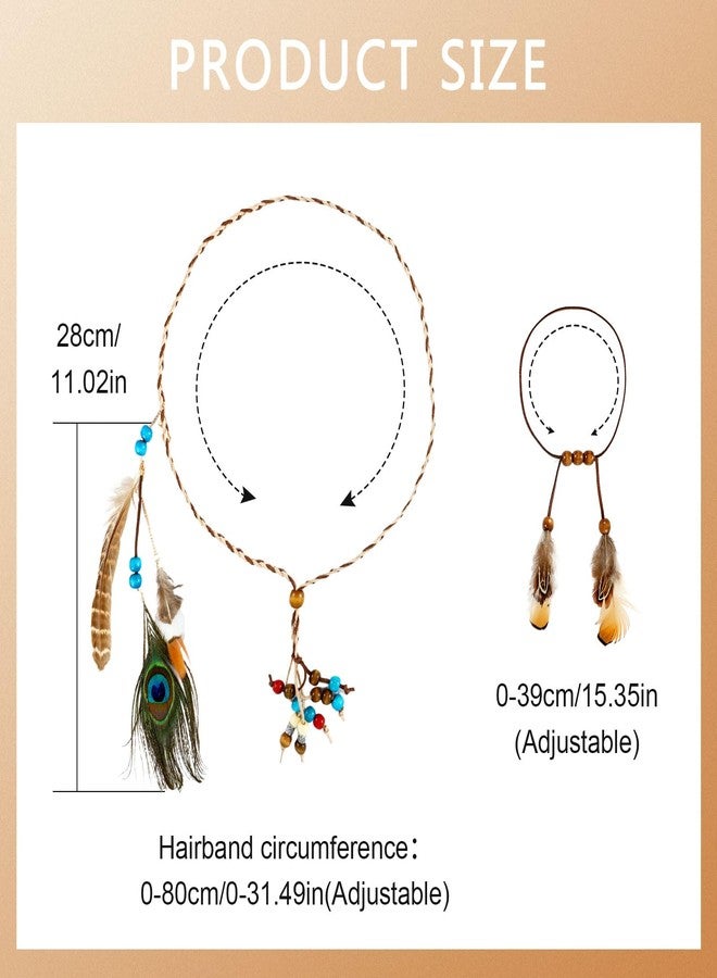 DOCILA Feather Headband Wrist Bands Set Women Boho 60s 70s Outfits Hippie Hairband Bracelets Indian Pocahontas Costume Hair Accessories - Image 4