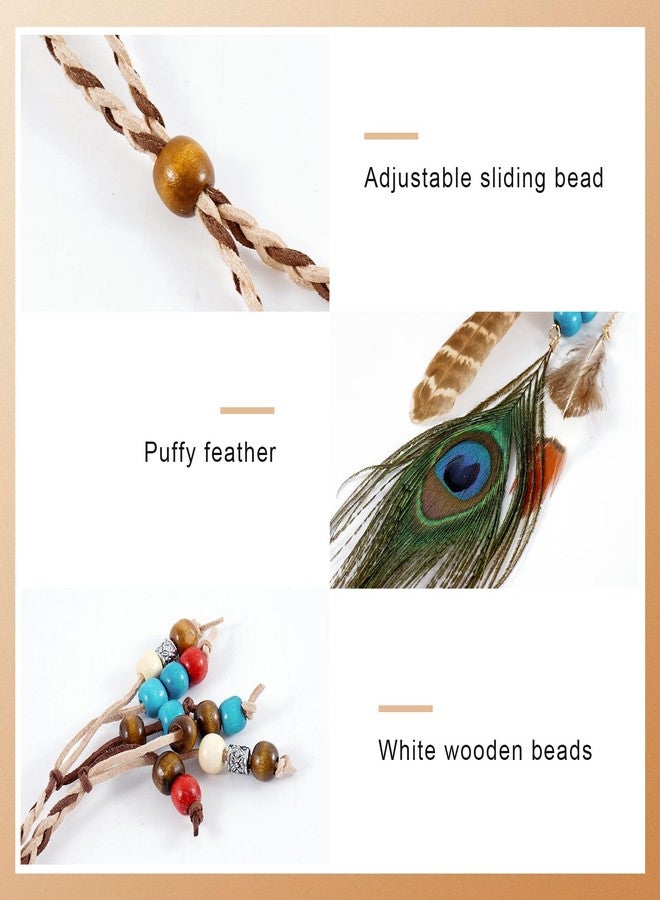 DOCILA Feather Headband Wrist Bands Set Women Boho 60s 70s Outfits Hippie Hairband Bracelets Indian Pocahontas Costume Hair Accessories - Image 5