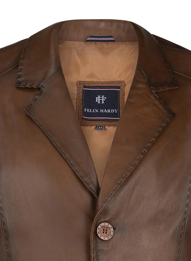 فيليكس هاردي Genuine Leather Brown Blazer Jacket