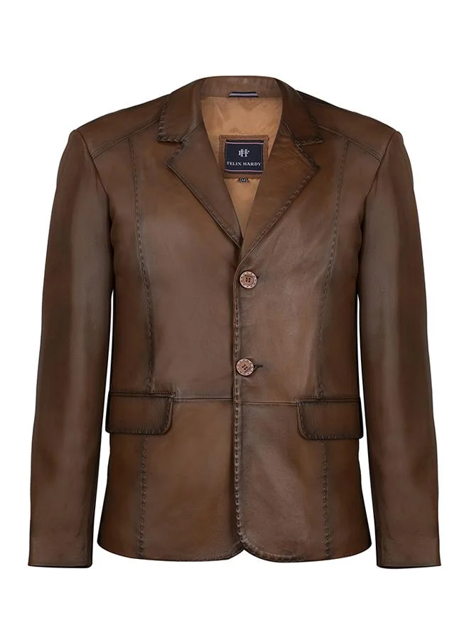 فيليكس هاردي Genuine Leather Brown Blazer Jacket