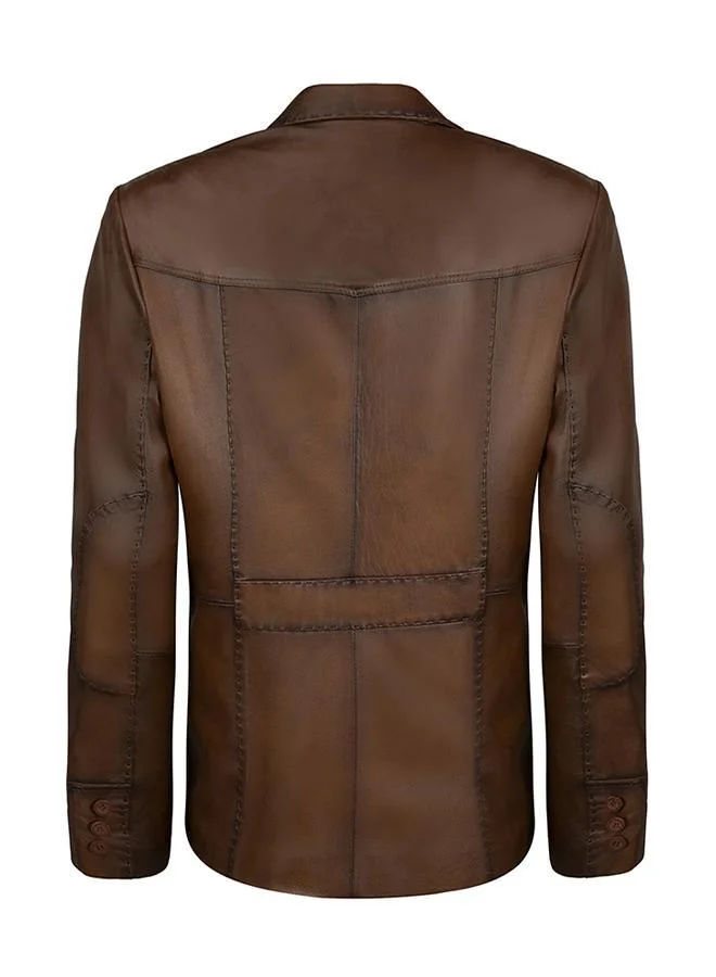 Felix Hardy Chesnut Genuine Leather Brown Blazer Jacket for Men | Best Price UAE