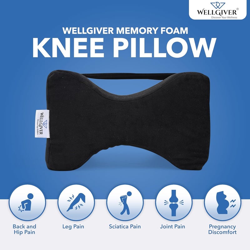 WELLGIVER Orthopedic Memory Foam Knee and Leg Pillow for Men and Women Supports Knock Knees Calves and Thighs Elevates Legs BlackPack of 1 - Image 2