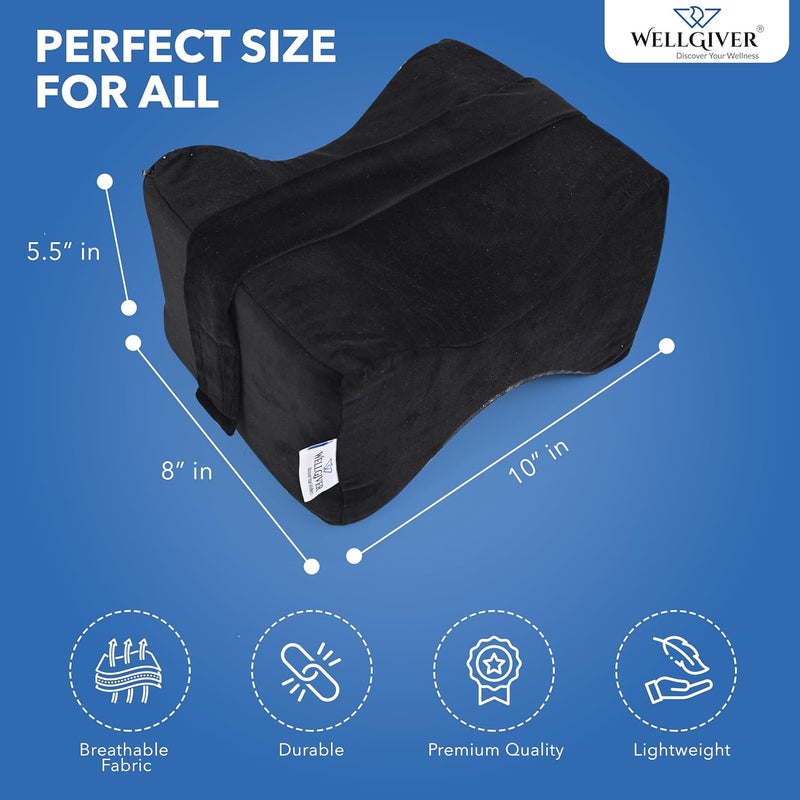 WELLGIVER Orthopedic Memory Foam Knee and Leg Pillow for Men and Women Supports Knock Knees Calves and Thighs Elevates Legs BlackPack of 1 - Image 5