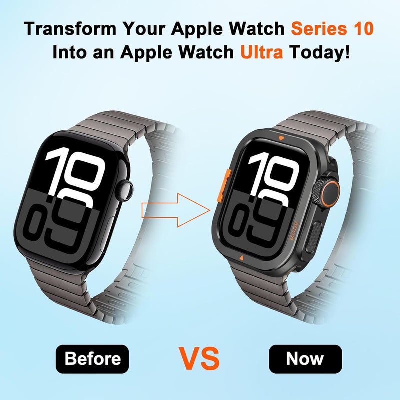 Suphart 2 in 1 Case Compatible with Apple Watch Series 10 46mm Cover, [Turn 46mm into Ultra Look] Rugged Bumper Protective Case with Back Cover for iWatch 46mm, Black - Image 4