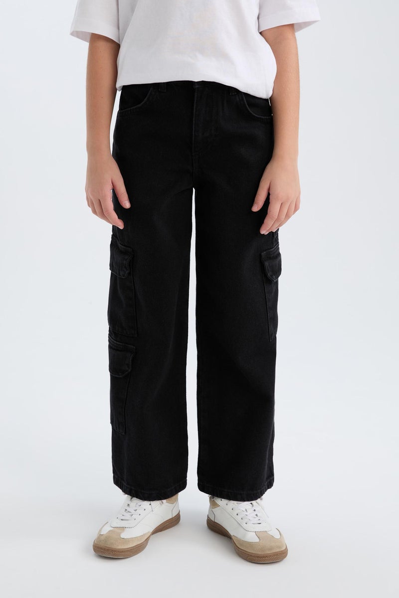 DeFacto Grey Girl Wide Leg Cargo Jeans Casual - Image 1
