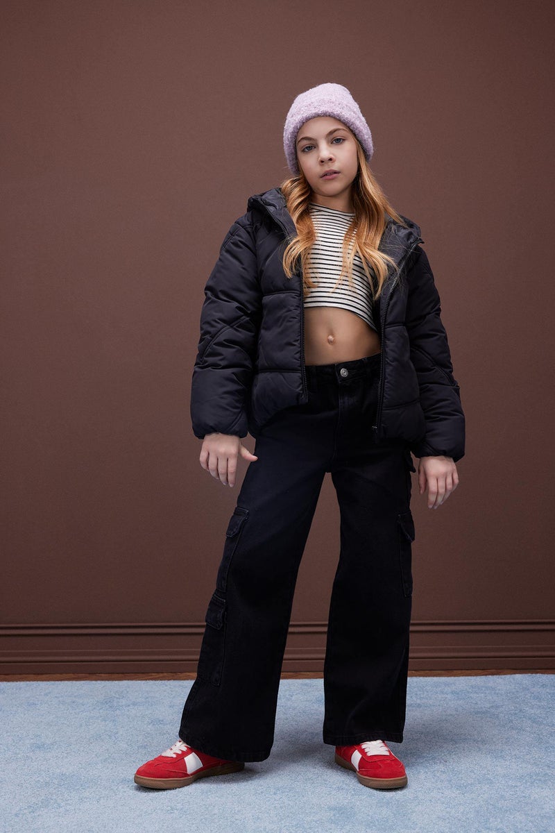 DeFacto Grey Girl Wide Leg Cargo Jeans Casual - Image 3