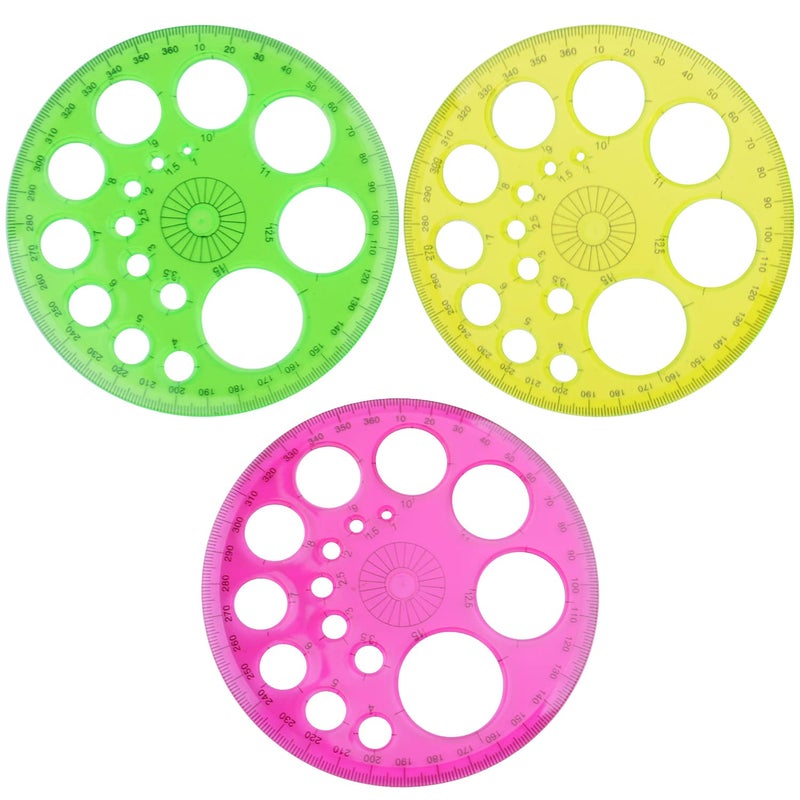 Aylifu 3 Pieces Plastic Template Ruler Circles Drawing Stencil Geometric Tool Multifunction for Office School Home