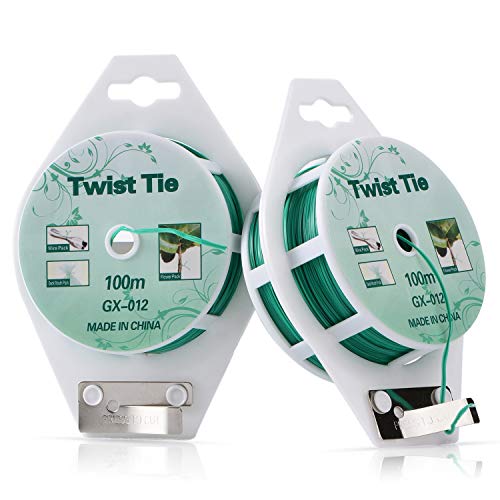 YDSL 2 Reels 328 Feet (100m) Twist Tie, Green Coated Garden Plant Ties with Cutter for Gardening and Office Organization, Home - Image 1