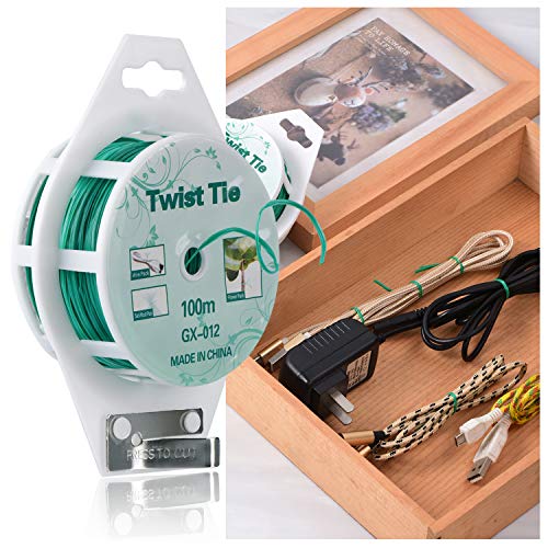 YDSL 2 Reels 328 Feet (100m) Twist Tie, Green Coated Garden Plant Ties with Cutter for Gardening and Office Organization, Home - Image 3