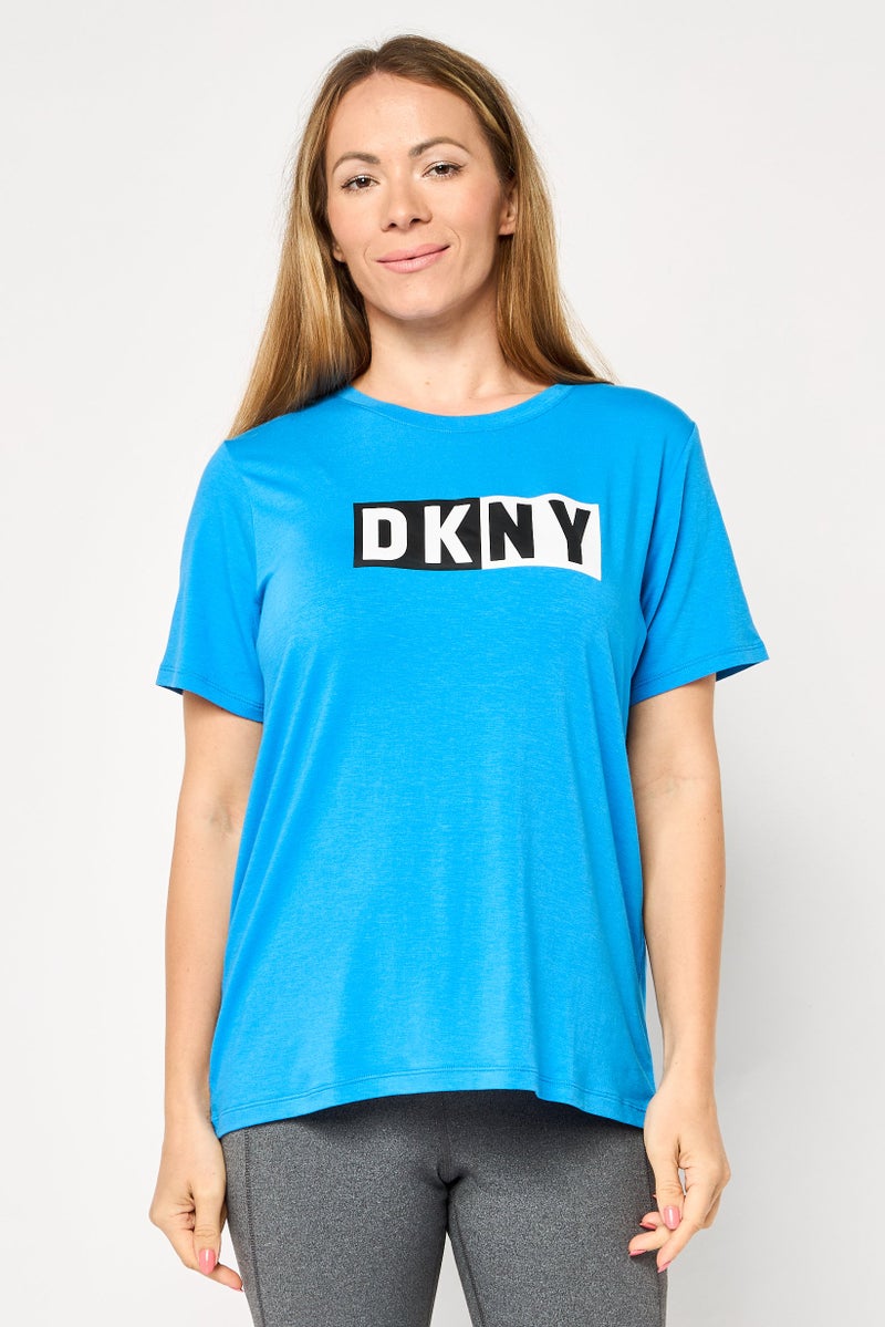 DKNY Sport Women Sportswear Fit Short Sleeve Training T-Shirt, Blue - Image 1