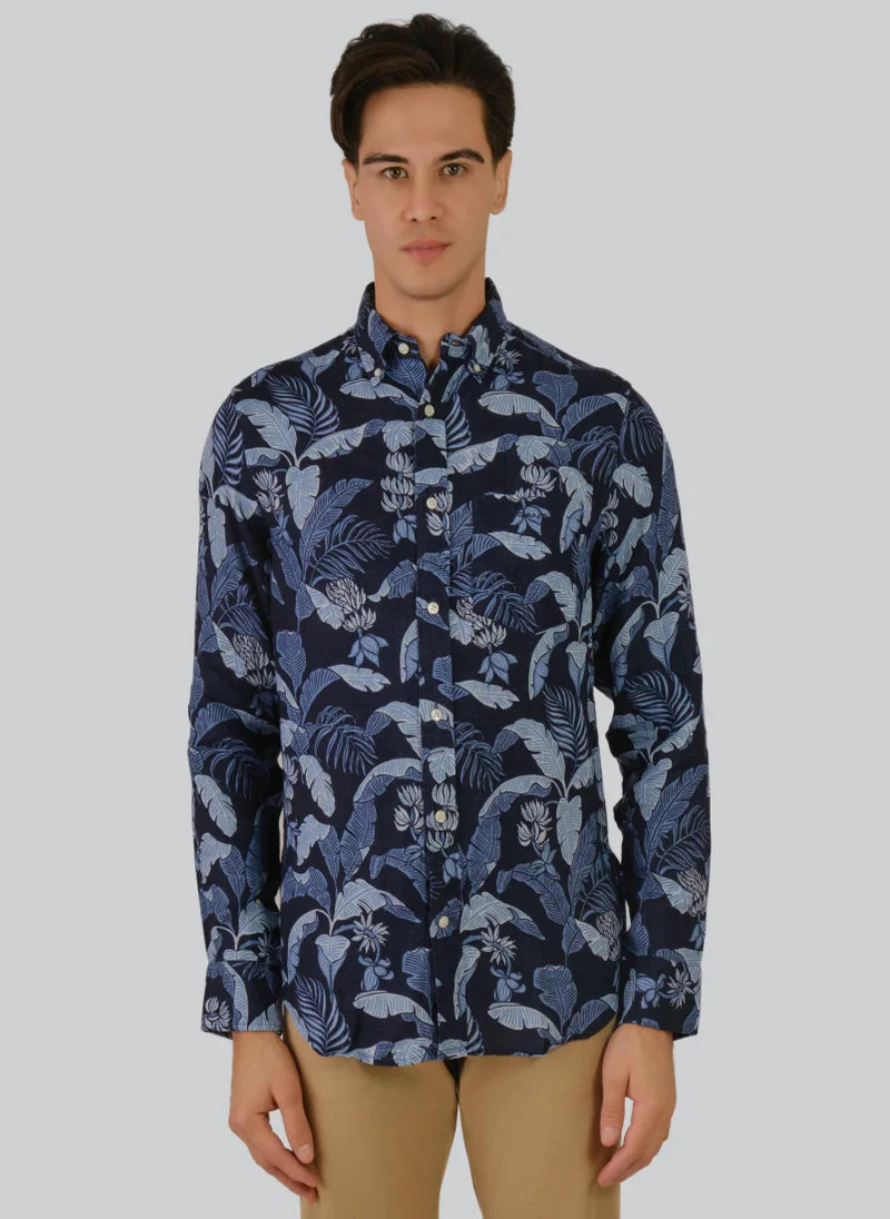 GANT Regular Fit Linen Print Shirt