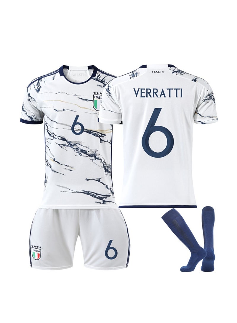 UFA Euro 23-24 Italy Away Football Jersey VERRATTI #6 Fan Football Jersey/Shorts Socks Gift Set Teen Size and Adult Size