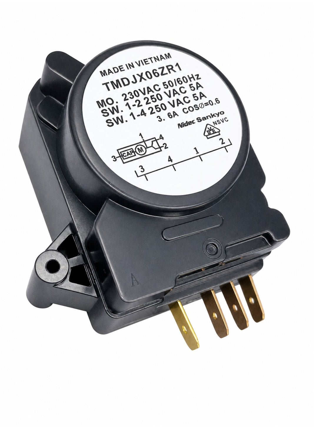 Refrigerator Defrost Timer TMDJX06ZR1 230VAC 50/60Hz | Nidec Sankyo Compatible | 4 Pin Appliance Timer | 250VAC 5A Switching | Replacement for Fridge & Freezer Defrost Control Timer