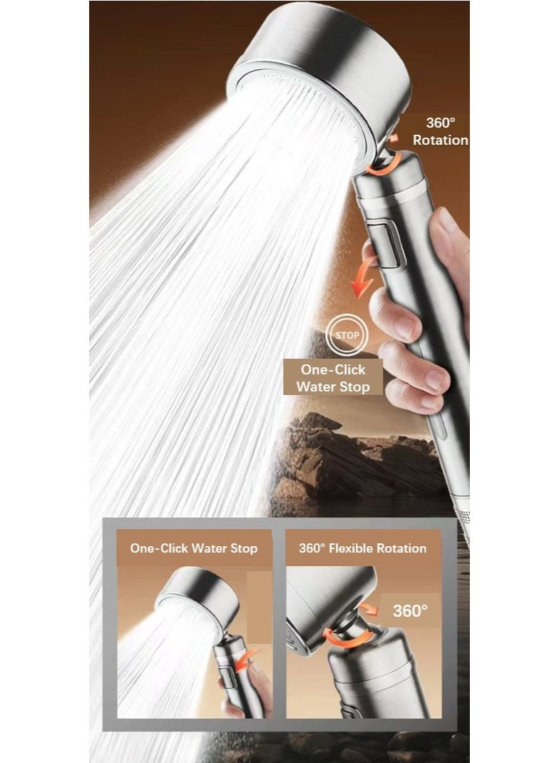 Kinnexa Tech SU304 Stainless Steel High Pressure Shower Head with FREE Hose- Saves 68% Water, Dual Self-Cleaning Filter, 360° Rotation, Anti-Burst Hose for Ultimate Spa-Like Skin & Hair Care Experience - Image 1