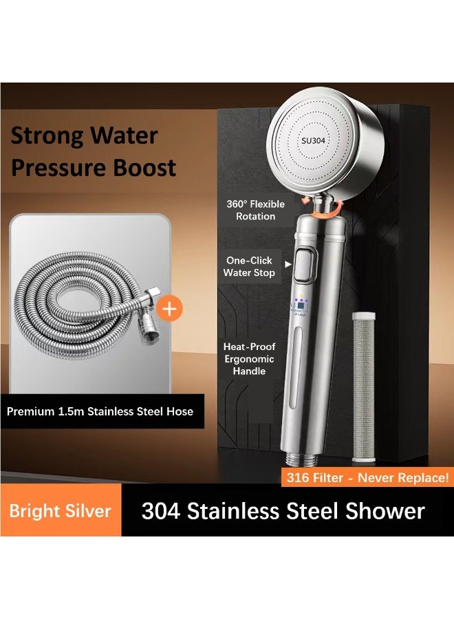 Kinnexa Tech SU304 Stainless Steel High Pressure Shower Head with FREE Hose- Saves 68% Water, Dual Self-Cleaning Filter, 360° Rotation, Anti-Burst Hose for Ultimate Spa-Like Skin & Hair Care Experience - Image 2