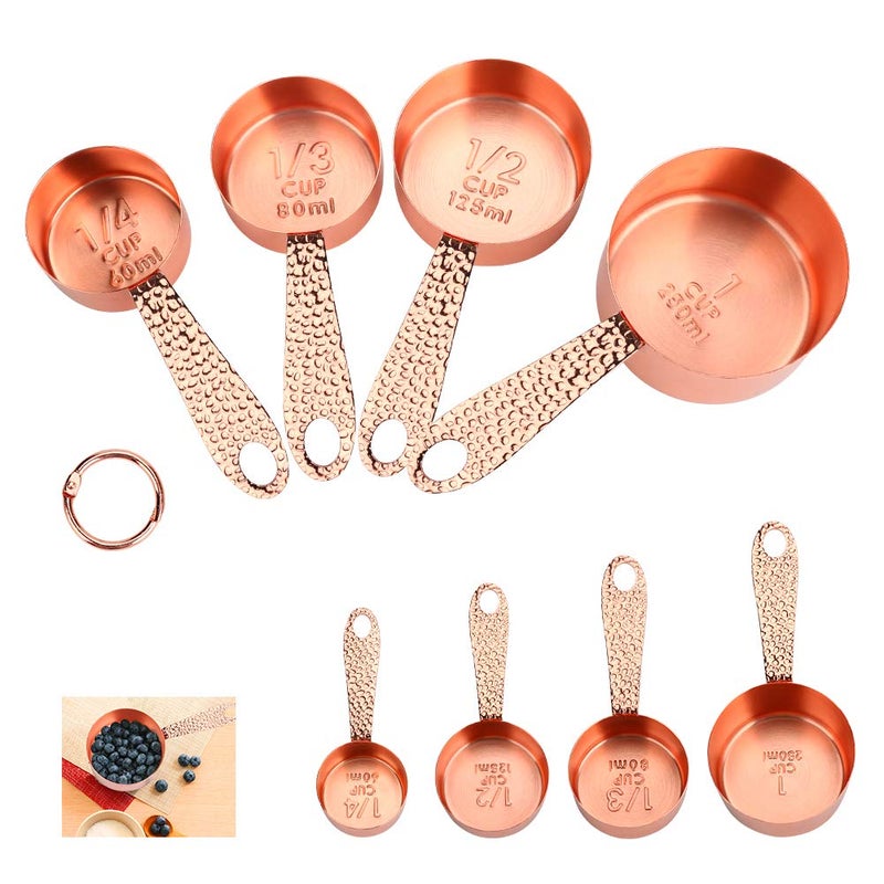 Number-One Numberone Copper Stainless Steel Measuring Cups Sets Rose Gold Set of 4 Stackable Measuring Cups with Measurements Scale Kitchen Measuring Cups Set for WetDry Ingredients 