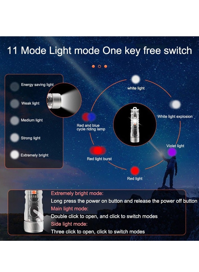 Mini Outdoor Camping Searchlight TYPE-C Rechargeable Mini Portable LED Flashlight Keychain Flashlight 11 Lighting Modes  - Image 4