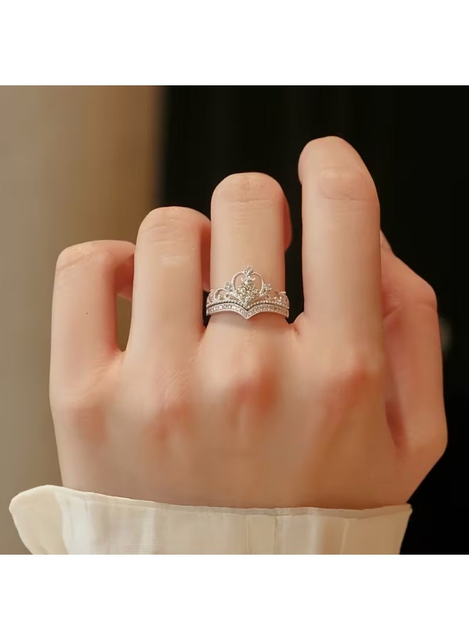 aeen Crown Princess Wedding Ring Set | 2pcs Open Minimalist Rings | Elegant Index Finger Couple Adjustable Rings Gifts Jewelry for Mother, Daughter, Wife, Teens & Friends - Image 5