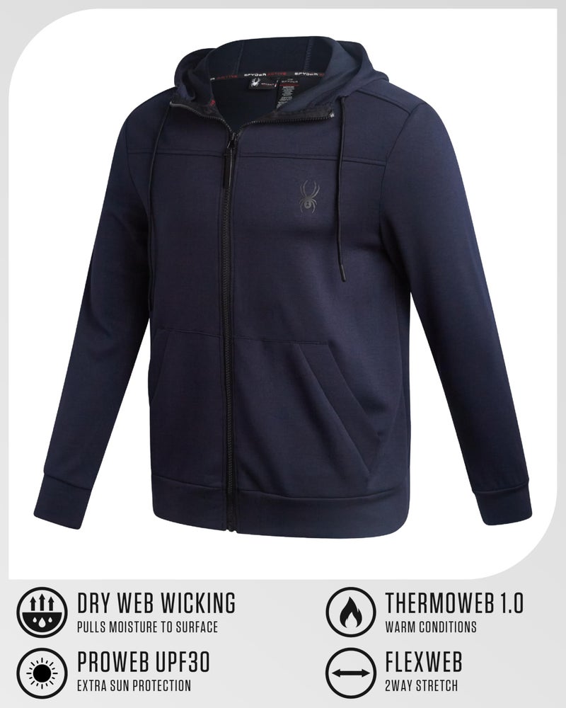 Spyder Mens Active Sweatshirt - Performance Tech Fleece Zip Hoodie Sweatshirt - Workout Full Zip Track Jacket for Men (S-XL), Size Small, Almost Black Navy - Image 2