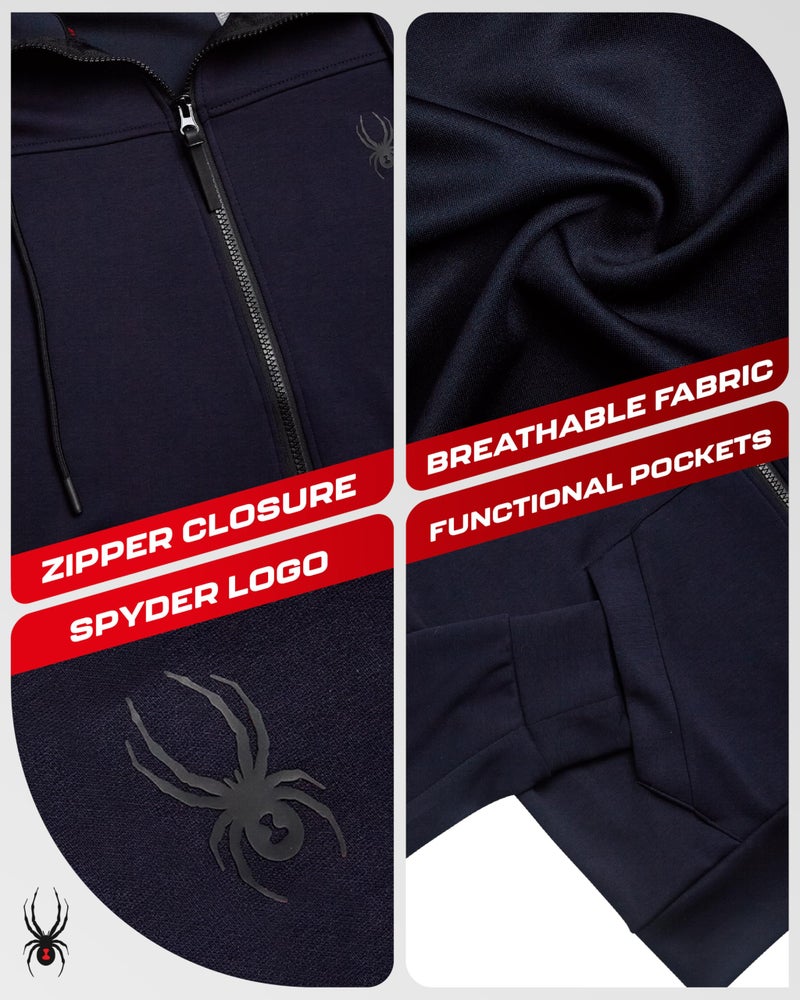Spyder Mens Active Sweatshirt - Performance Tech Fleece Zip Hoodie Sweatshirt - Workout Full Zip Track Jacket for Men (S-XL), Size Small, Almost Black Navy - Image 3