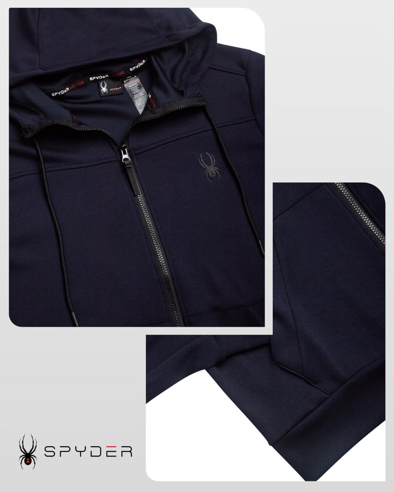 Spyder Mens Active Sweatshirt - Performance Tech Fleece Zip Hoodie Sweatshirt - Workout Full Zip Track Jacket for Men (S-XL), Size Small, Almost Black Navy - Image 5