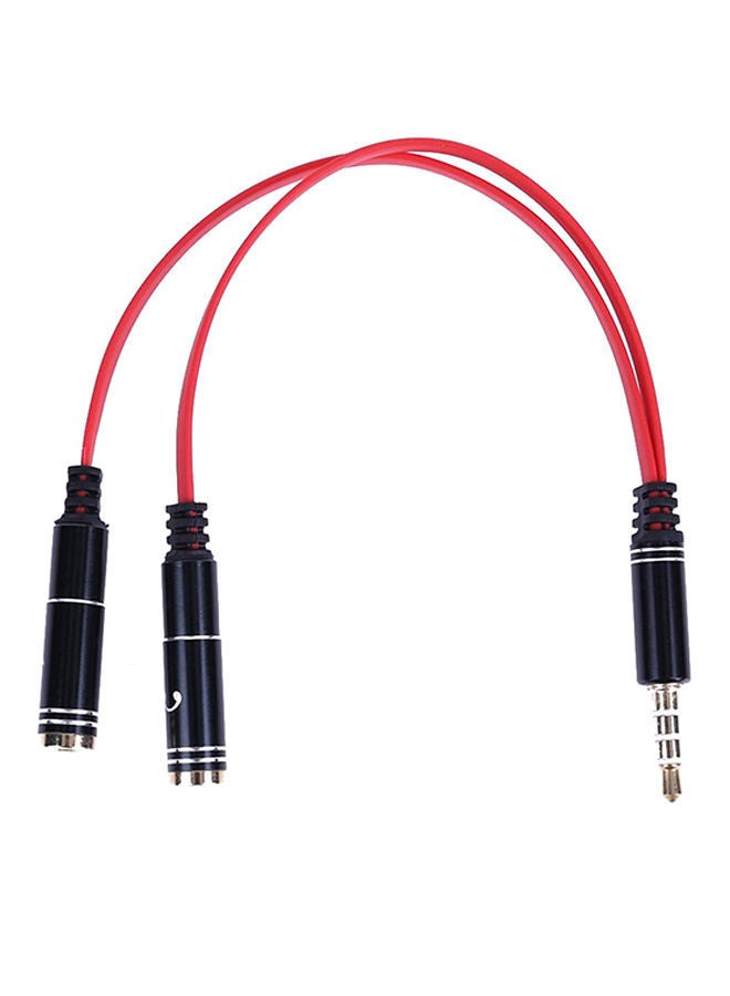 NIBEMINENT 3.5mm Stereo Audio Male To 2 Female Headphone Mic Y Splitter Cable Adapter Black+Red - Image 1