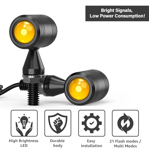 Pivalo Bullet Shape LED Turn Signal Lights 12V Universal Indicator Light with 21 Modes Flasher for Bikes & Motorcycles (Amber, Pack of 2) - Image 4