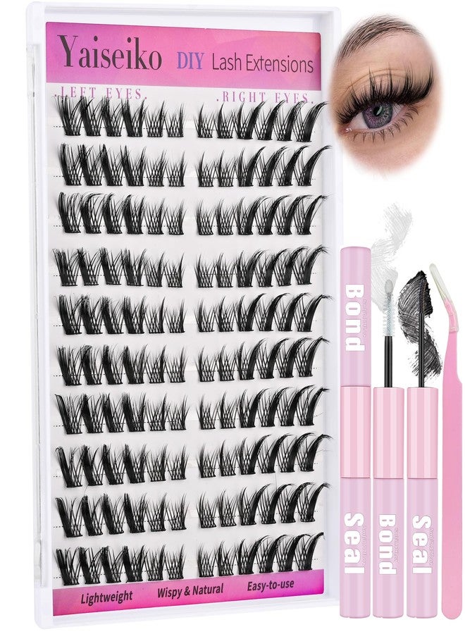 Yaiseiko Natural Lash Clusters Wispy Eyelash Clusters Left Right Cluster Eyelash Extensions Spiky Individual Lashes 8-17mm C D Curl Manga Lashes Clusters Kit with Lash Bond and Seal(120Pcs) - Image 1