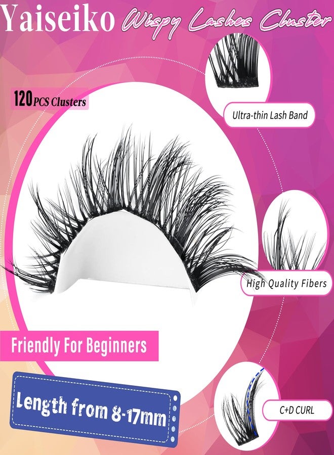 Yaiseiko Natural Lash Clusters Wispy Eyelash Clusters Left Right Cluster Eyelash Extensions Spiky Individual Lashes 8-17mm C D Curl Manga Lashes Clusters Kit with Lash Bond and Seal(120Pcs) - Image 2