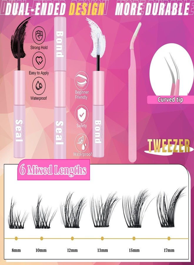 Yaiseiko Natural Lash Clusters Wispy Eyelash Clusters Left Right Cluster Eyelash Extensions Spiky Individual Lashes 8-17mm C D Curl Manga Lashes Clusters Kit with Lash Bond and Seal(120Pcs) - Image 3