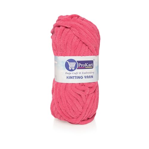 ProKart Premium Blankie Wool, Plush & Cuddly, Chenille Yarn Supersoft Hand Knitting Wool Ball | Blanket Thick/Mottu Yarn Ball Suitable for Hand Knitting and Crocheting (Dark Pink, 100gms x 4 Pack) - Image 1