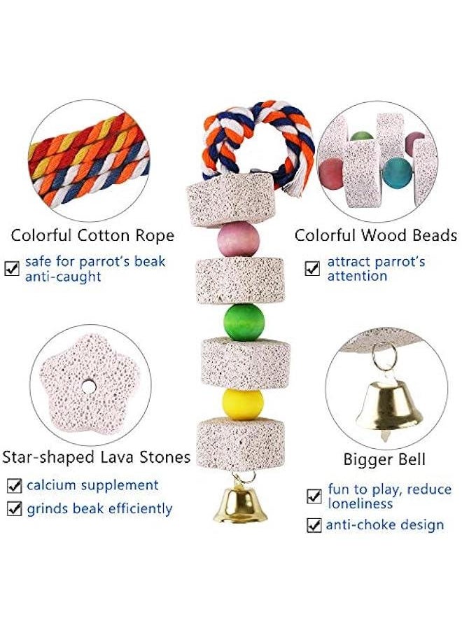 Generic Parrot Chewing Toy, Bird Beak Grinding Stone with Bell, Lava Block Calcium Supplement Food for African Greys  Conure Eclectus Budgies Parakeet Cockatiel Hamster Chinchilla Rabbit, 2 Pack  - Image 2