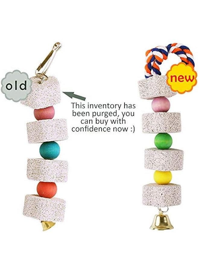 Generic Parrot Chewing Toy, Bird Beak Grinding Stone with Bell, Lava Block Calcium Supplement Food for African Greys  Conure Eclectus Budgies Parakeet Cockatiel Hamster Chinchilla Rabbit, 2 Pack  - Image 3