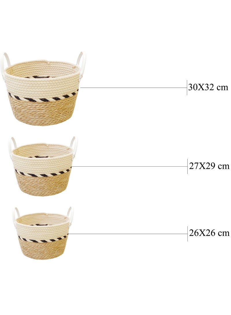 YINZUO Natural Woven Basket with White Handles – Jute and Cotton Rope Storage Bin, Decorative Organizer for Laundry, Toys, and Blankets – Multi-Color Design, Eco-Friendly Home Décor  - Image 2