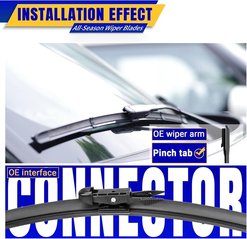 Rooppa Pinch Tab Windshield Wiper Blades Original Equipment Replacement for 2005-2012 Toyota Avalon, 26in, 20in -Set of 2 - Image 3