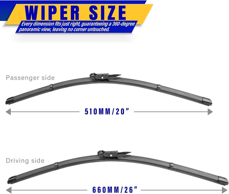 Rooppa Pinch Tab Windshield Wiper Blades Original Equipment Replacement for 2005-2012 Toyota Avalon, 26in, 20in -Set of 2 - Image 2