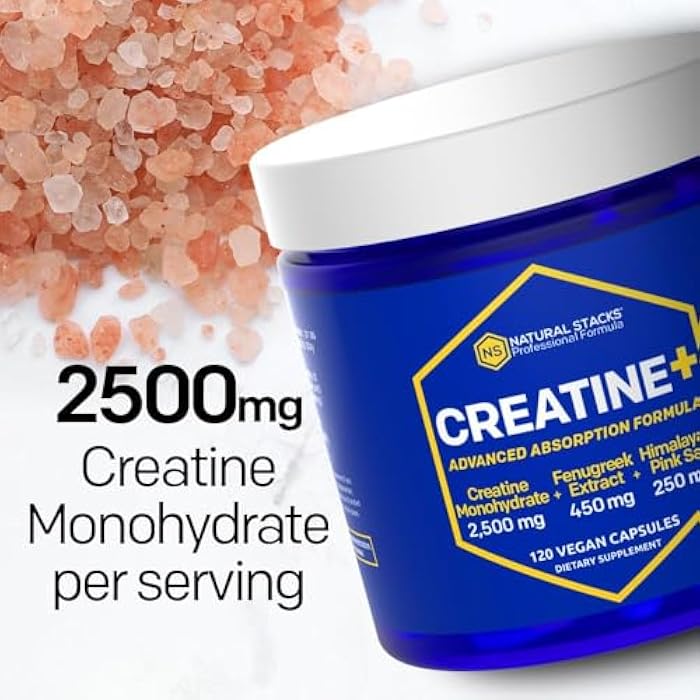 Natural Stacks Creatine Monohydrate - 2500mg Creatine Pills - 450mg Fenugreek Extract & 250mg Himalayan Pink Salt - Supports Brain Health, Endurance & Muscle Building - Advanced Absorption Formula - 120 Capsules - Image 3