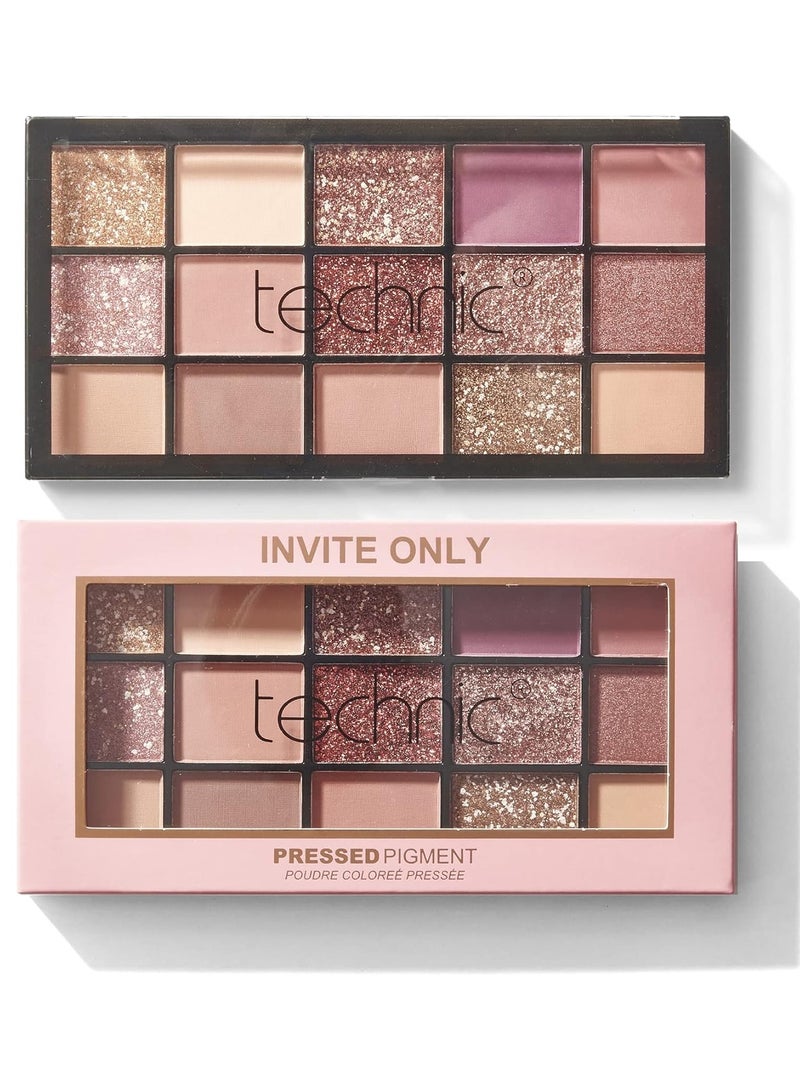 Technic Invite Only Pressed Pigments Palette – 15 Highly Pigmented Matte, Foil & Glitter Eyeshadows - Image 1
