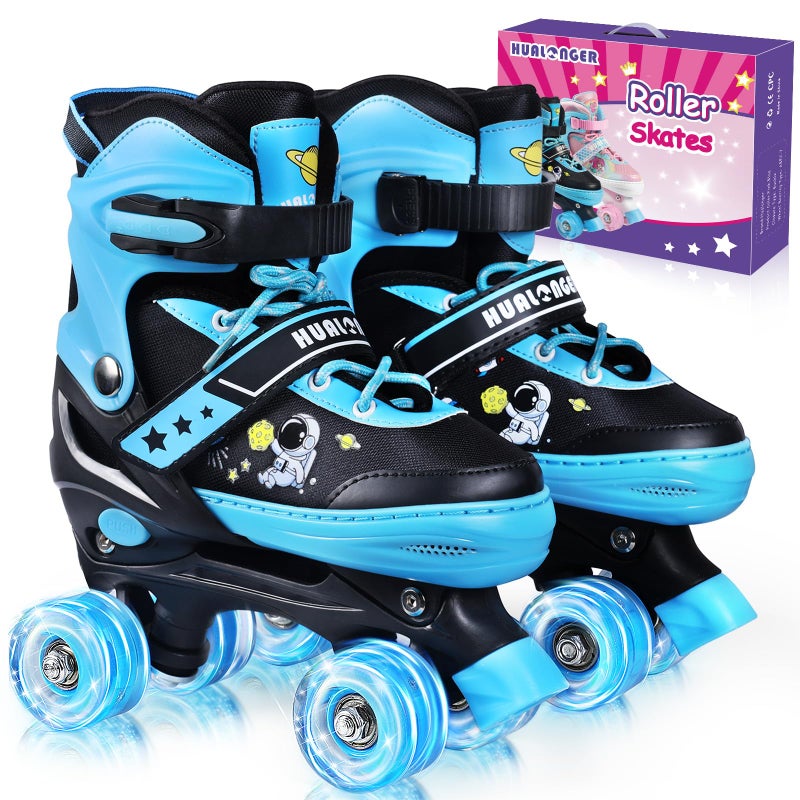 Hualonger Roller Skates,4 Size Adjustable Roller Skates Kids,Light-Up Wheels and Adorable Cartoon Designs, Multiple Layers of Protection for Girls and Boys,Suitable Indoor Outdoor - Image 1