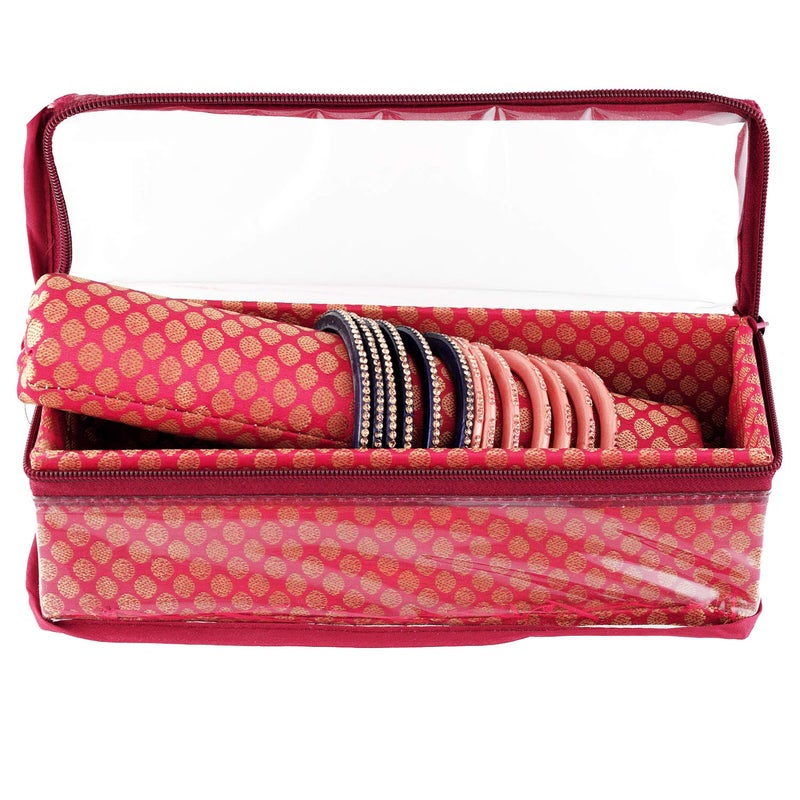 Kuber Industries Kuber Industries Polka Dots Design Brocade Hardboard One Rod Bangle Box (Pink) - CTKTC038833  - Image 1