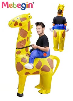 MEBEGIN Giraffe Shape Inflatable Suit, Giraffe Rider Animal Inflatable Costume with Blower and Battery Case, Cartoon Doll Clothing, Funny Blow up Pretend Toy Costume for Dess up Parties, Festivals and Cosplay Games, 4 AA Batteries Required(Not Included)  - Image 1