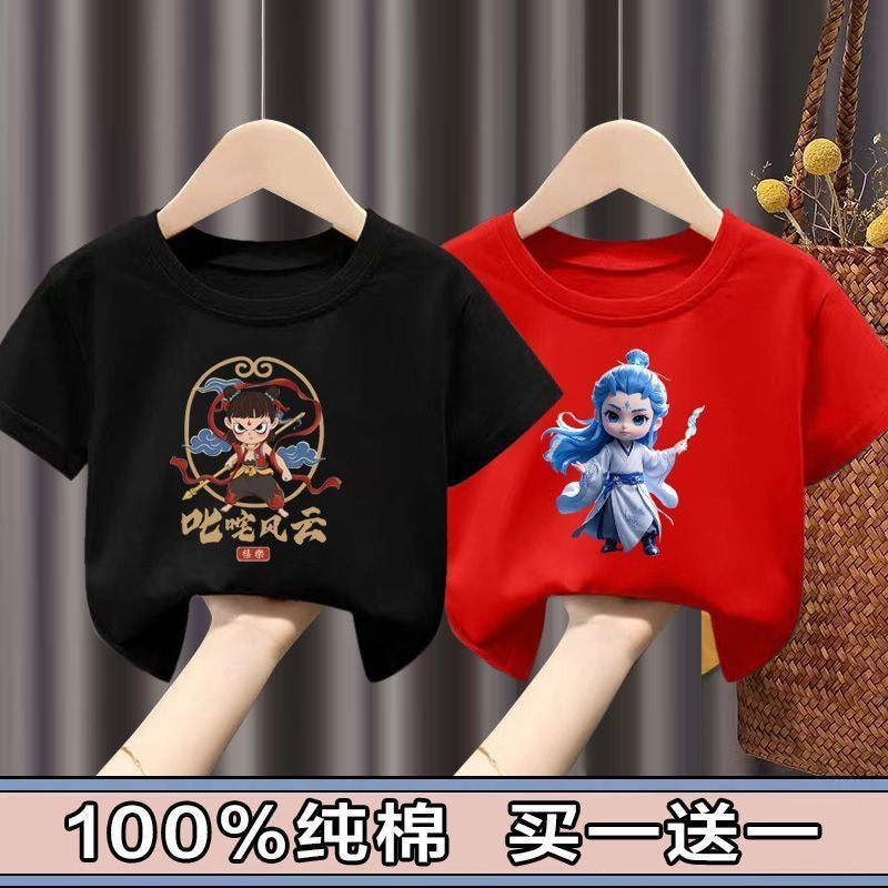 100 Cotton Nacha Boys And Girls Short-Sleeved T-Shirt Children'S Baby Cartoon Half-Sleeved Top Children'S Wear 12 - Image 1