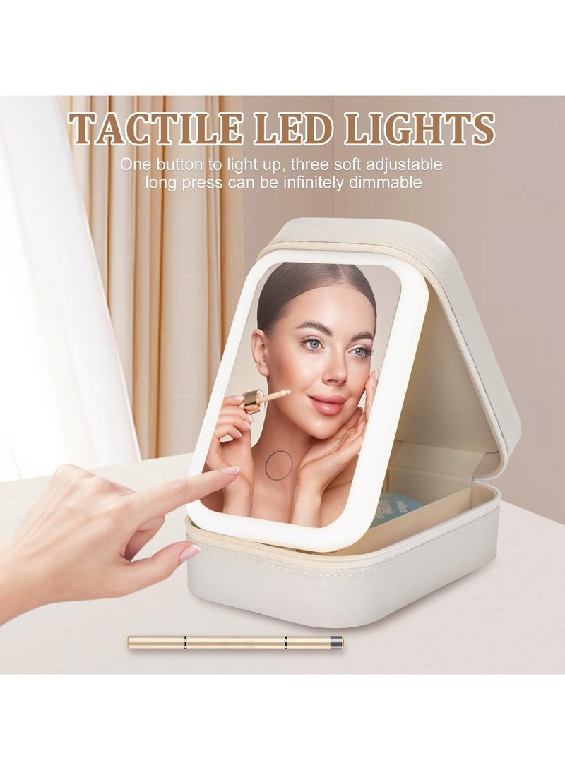 XiuWoo LED Three-Color Adjustable Makeup Mirror, Three Colors Brightness Adjustable Makeup Mirror with Lights, Rechargeable Lighted Makeup Mirror,Organizer Bag Portable Makeup Box - Image 3