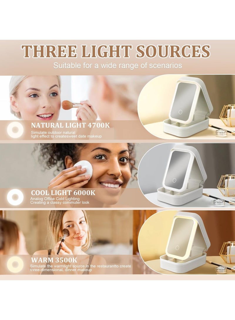 XiuWoo LED Three-Color Adjustable Makeup Mirror, Three Colors Brightness Adjustable Makeup Mirror with Lights, Rechargeable Lighted Makeup Mirror,Organizer Bag Portable Makeup Box - Image 4